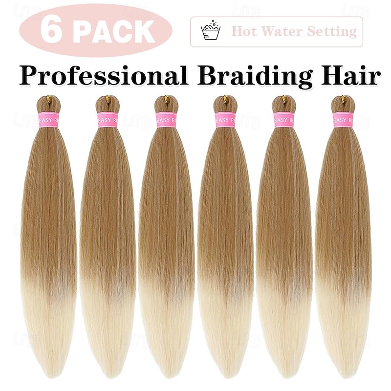 Blonde Braiding Hair Pre Stretched20 Inch 6 Pack Prestretched Ombre Braiding Hair Extensions for Women Synthetic Soft Yaki Texture Crochet Braids Hair Extensions3