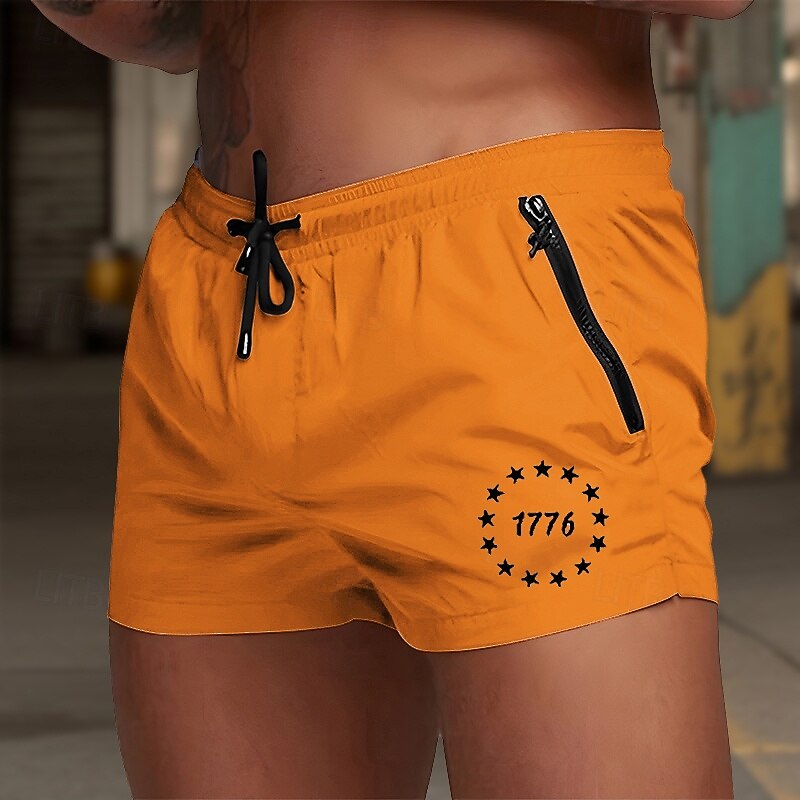 Men's Swim Trunks Swim Shorts Board Shorts Star 1776 Quick dry Breathable Drawstring with Mesh lining Elastic Waist Vacation Beach Hawaiian Casual White Light Green2