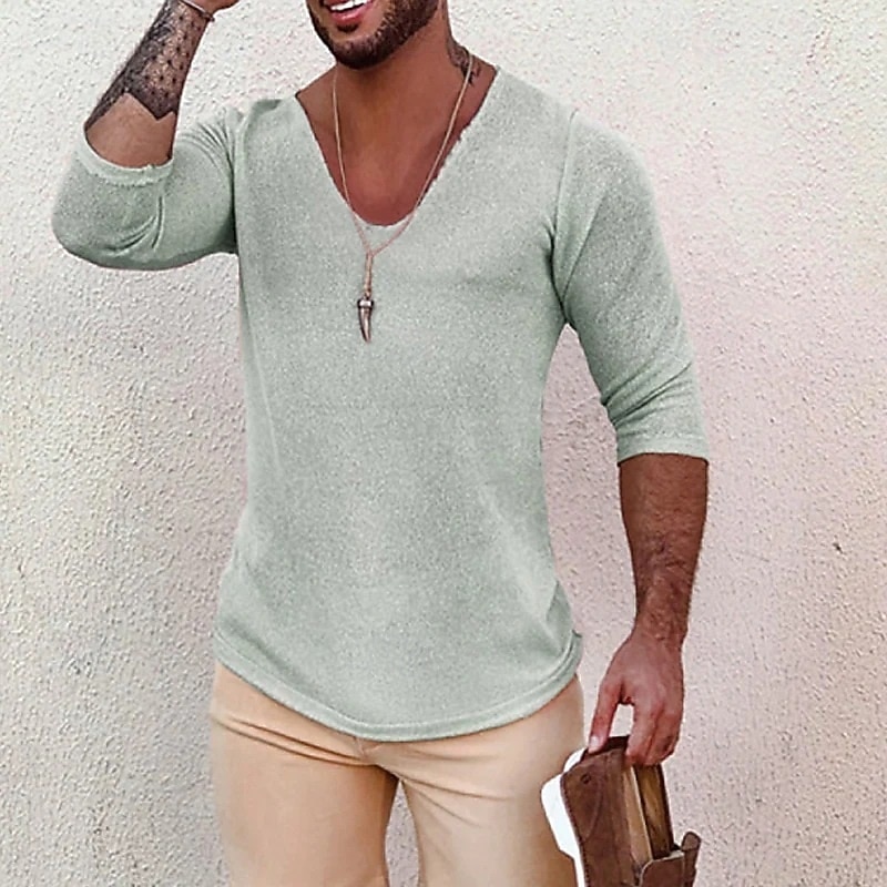 Men's Pullover Sweater Jumper Ribbed Knit Regular Tops Knitted Plain Plain V Neck Knitwear Modern Casual Daily Wear Clothing Apparel Fall Winter Black Pink S M L3