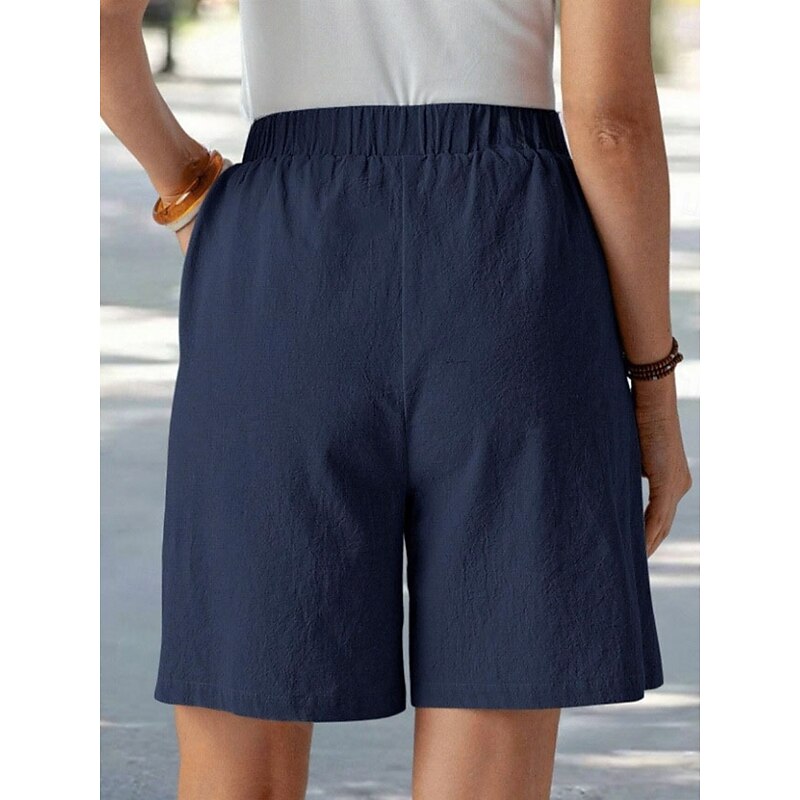 Women's Chinos Shorts Vacation Fashion Basic Short High Waist Plain Pocket Drawstring Comfort Outdoor Micro-elastic Vacation Street Daily Navy-blue Black Summer Spring Loose Fit3