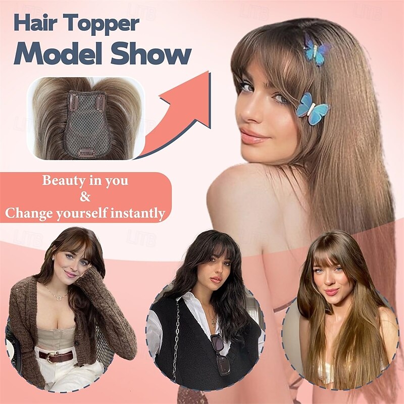 Hair Topper 18 Inch Long Hair Toppers for Women with Thinning Hair 360 3D Clip in Blunt Wispy Bangs4