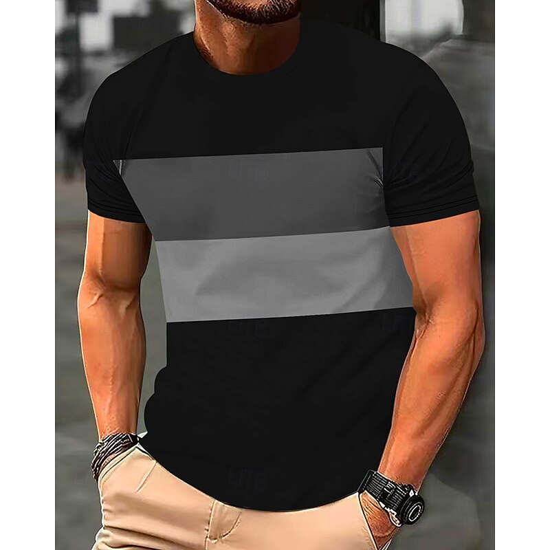 Men's T Shirt Tee Short Sleeve Shirt Tee Top Short Sleeve Crew Neck Summer Color Block Fashion Designer Basic Patchwork Vacation Street Going out Yellow Red Orange Top Tee for Men3
