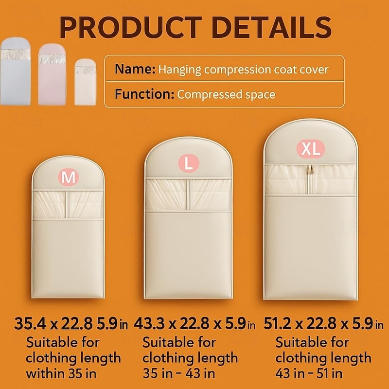 Space Saving Hanging Garment Bag with Self Compression Zipper, Dust Cover for Coats Down Jackets, Closet Clothes Organizer with Clear Window3