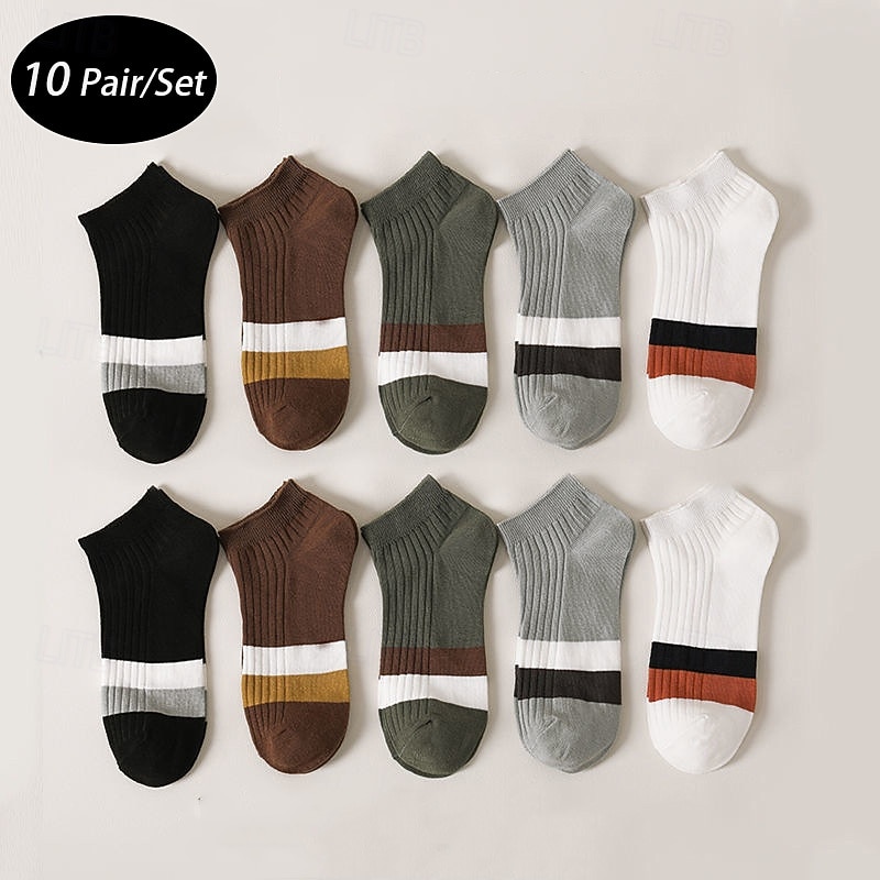 Men's 10 Pairs Multi Packs Socks Crew Socks Running Socks Casual Socks Black White Color Color Block Vacation Sports & Outdoor Daily Basic Medium Spring Fall Fashion Casual