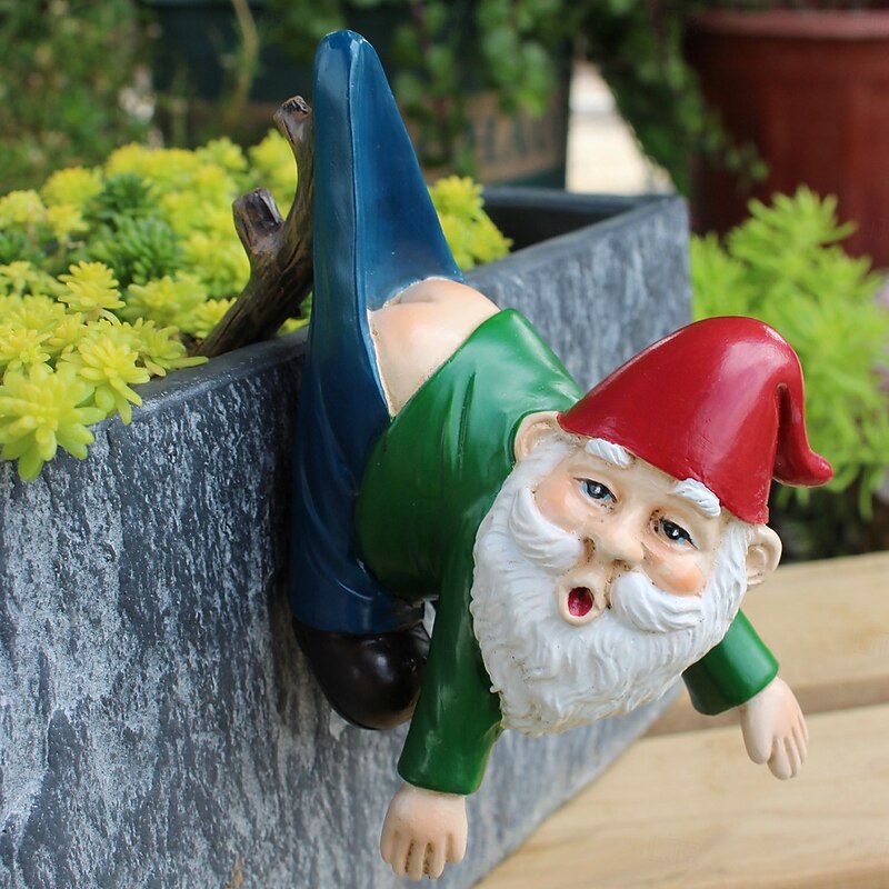 Funny Gnome Resin Garden Decoration, Dwarf Flower Pot Hanging Ornament, Outdoor Patio Planter Decor, Resin Craft Figurine2