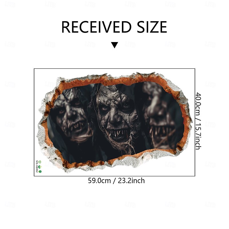 Halloween Wall Decal Sticker 3D Scary Breakthrough Skeleton and Zombie Design, Self-Adhesive Wall Decor for Bedroom and Living Room Holiday Decoration3