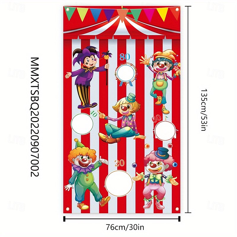 Circus Game  Outdoor Party Vibrant Outdoor 1pc Circus Game Sandbag Flag  53 x 30 Durable Satin Banner with Colorful Clowns & Toss Games for Family Fun Garden or Backyard Decor3