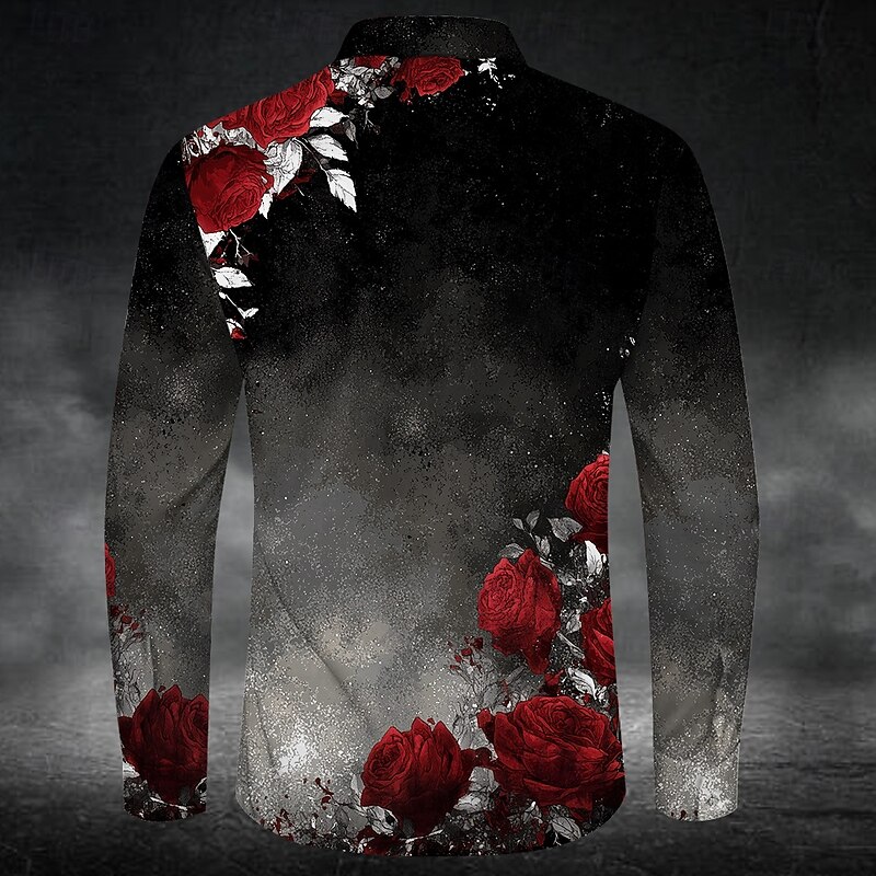 Men's Romantic Glitter Shine Halloween Costumes Shirt Button Up Shirt Long Sleeve Dark Gothic Style Holiday Streetwear Summer Spring Turndown 3D Print Collared Shirts Black2