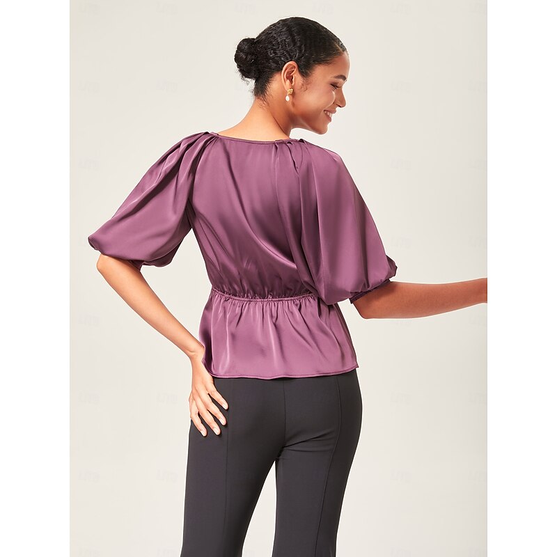 V-Neck Puff Sleeve Peplum Top4