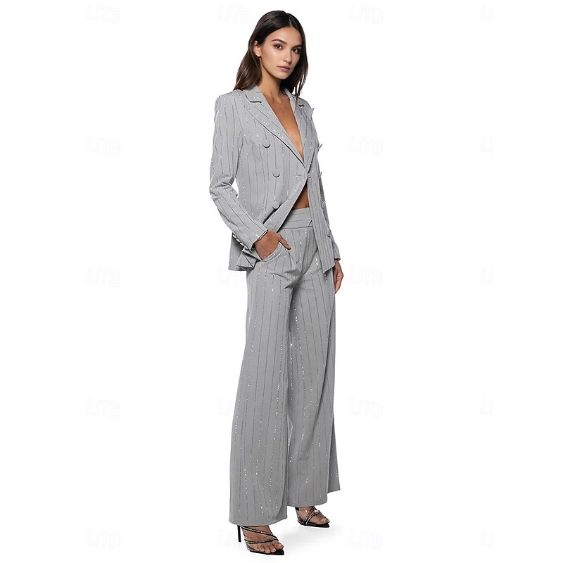 Women's 2 Pieces Suits Formal Wedding Guest Formal Evening Elegant Long Sleeve Ankle Length Peak Lapel Double Breasted4