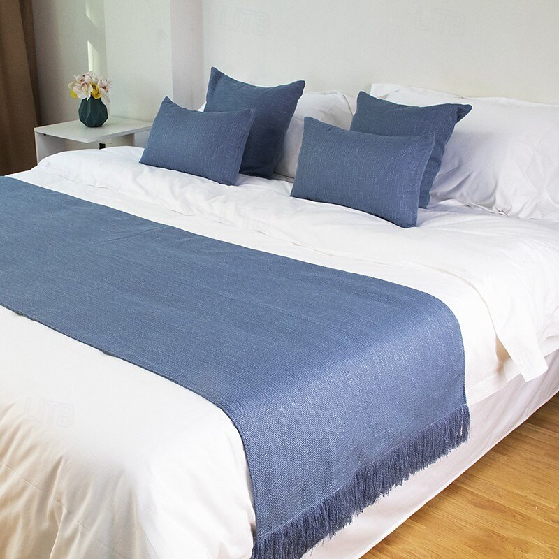 Bed Runner Bed Scarf, Linen Textured Decorative Bed Scarf for Home Hotel Bedspreads Scarves Protection Modern Solid Bed Runner for Foot of Bed Home Bedroom Bedding Decoration
