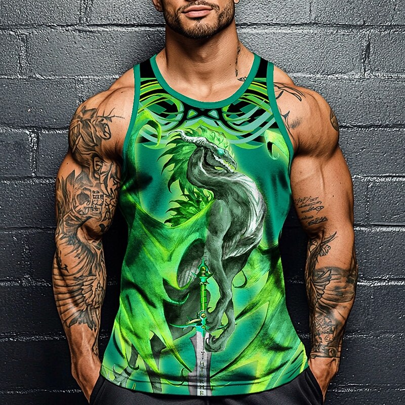 Dragonsword STORMBLADE Ruth Thompson Men's Dragon Vest Top Undershirt Sleeveless T shirt 3D Print Crew Neck Shirt Fashion Exaggerated Street Casual Daily Blue Summer Spring Clothing Apparel S M L XL X3