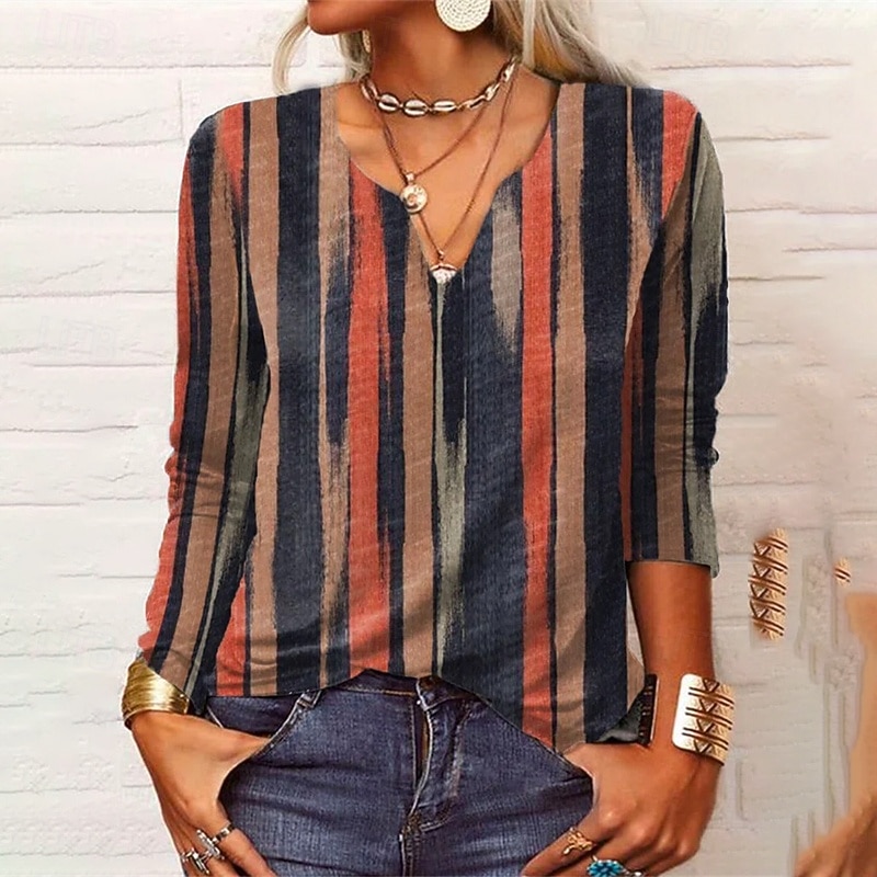 Women's Shirt Blouse Flower Modern Casual Long Sleeve V Neck Regular Tops Daily Going out Print White Red Blue Orange Summer4