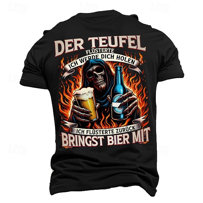 Men's Funny Beer T-Shirt: Devil Whispered 'I'll Get You', I Said 'Bring Beer'. Graphic Short Sleeve Tee3