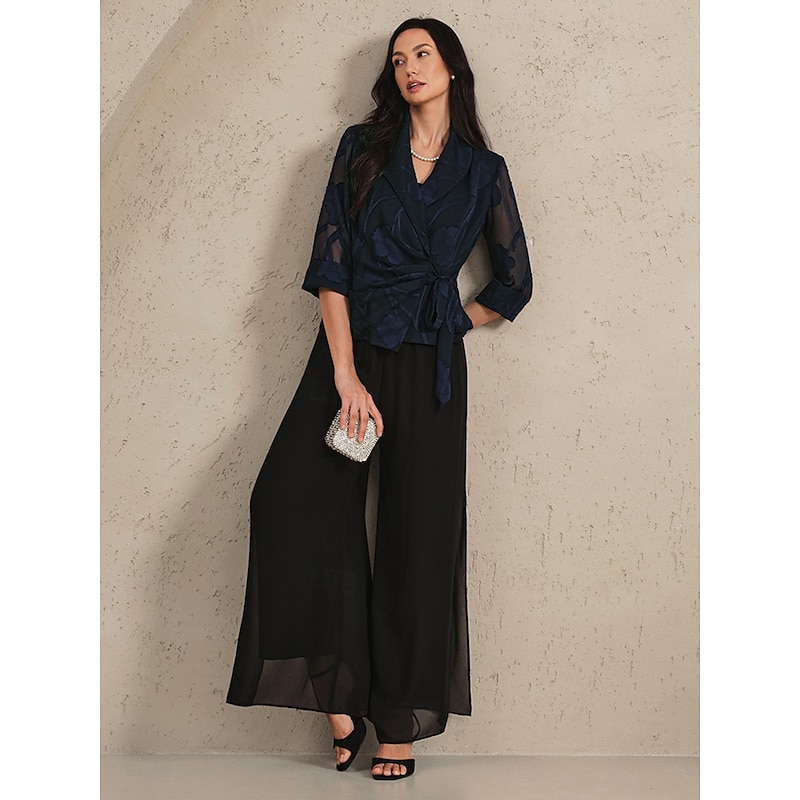 Women's Shirt Blouse Floral Elegant Stylish 3/4 Length Sleeve V Neck Regular Tops Work Daily Tie Front Dressy Tunic Asymmetric Navy Blue Summer Spring Fall4