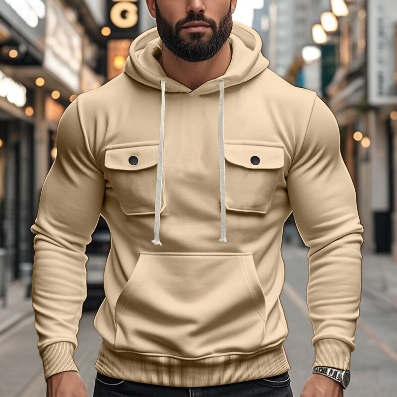 Men's Pullover Hoodie Sweatshirt Fleece Hoodie Tactical Hoodie Tactical Black Army Green Khaki Light Grey Dark Gray Hooded Plain Front Pocket Sports & Outdoor Casual Daily Streetwear Cool Sportswear2