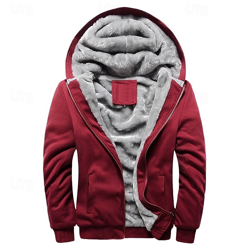 Men's Hoodie Fleece Hoodie Fleece lined Hoodie Black Red Blue Gray Hooded Plain Zipper Color Block Sports & Outdoor Casual Daily Polyester Streetwear Cool Casual Fall Winter Clothing Apparel Hoodies3