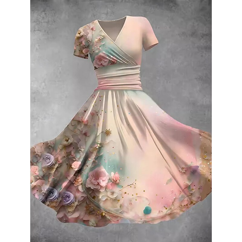 Women's Midi Dress A Line Dress Summer Dress Fit And Flare Dress Party Casual Daily Holiday Regular Fit Floral Graphic Short Sleeve V Neck Black White Orange Summer3