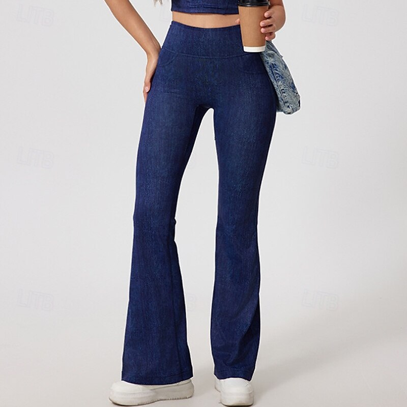 Women's pilates leggings fitness pants sport pants Flared Pilates Running Fitness Pants Solid Color Blue Grey Fall Winter Sports Activewear Micro-elastic2