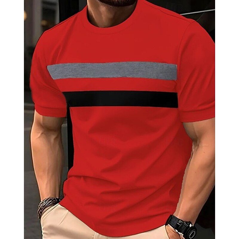 Men's T Shirt Tee Short Sleeve Shirt Tee Top Short Sleeve Crew Neck Summer Striped Fashion Designer Basic Patchwork Vacation Street Going out Dark Gray White Yellow Top Tee for Men4