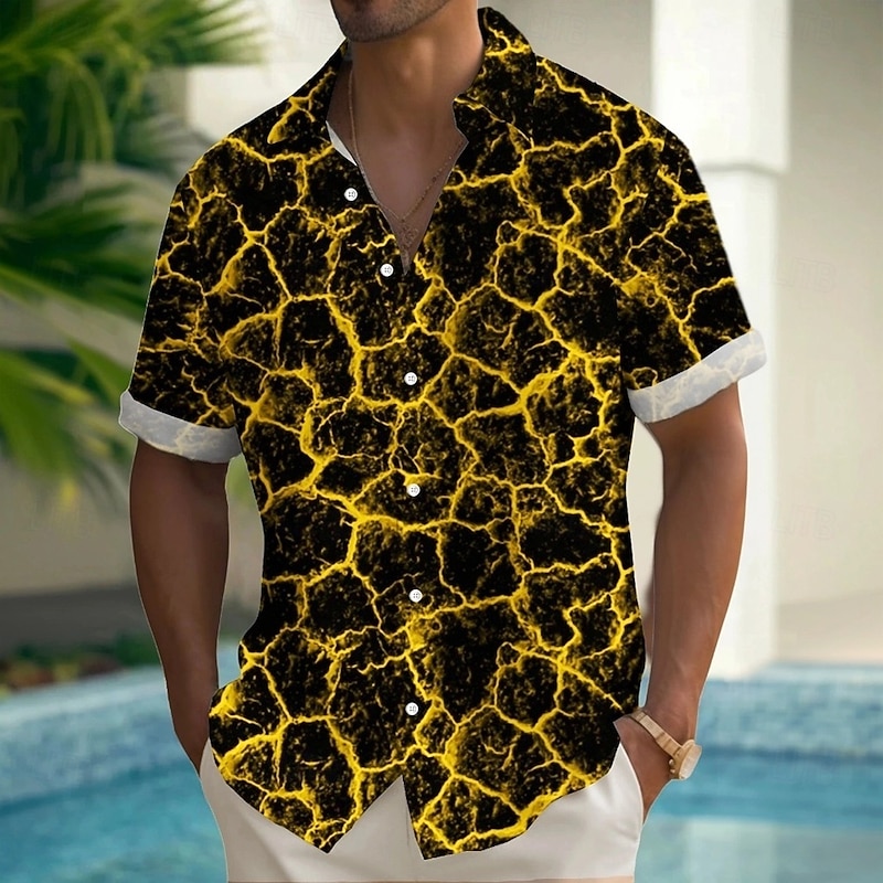 Men's Geometric Abstract Art Shirt Summer Shirt Button Up Shirt Short Sleeve Fashion Casual Outdoor Vacation Dailywear Summer Spring Turndown 3D Print Collared Shirts Front One Pocket Black Blue3