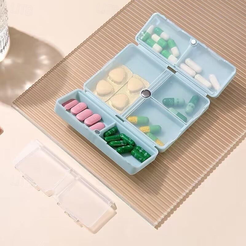 Weekly Pill Organizer 7 Compartments Portable Pill Case, Weekly Folding Pill Organizer with Magnetic Closure, Travel Medicine Box with Individual Daily Compartments
