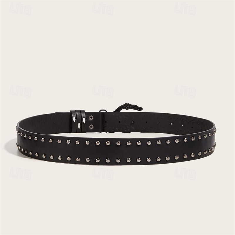 Men's Belt Waist Belt Black PU Alloy Fashion Cool Plain Outdoor Daily3