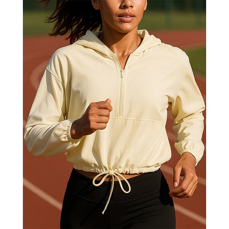 Women's Hoodie Running Top Running Shirt Quarter Zip Long Sleeve Top Solid Colored Waterproof Sun Protection Windproof Quick Dry Tennis Golf Running Sportswear Activewear White Yellow Pink
