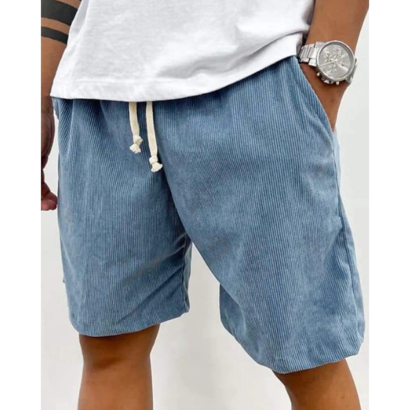 Men's Shorts Summer Shorts Casual Shorts Corduroy Shorts Pocket Drawstring Elastic Waist Plain Comfort Breathable Short Outdoor Vacation Sport Casual Black Light Green2