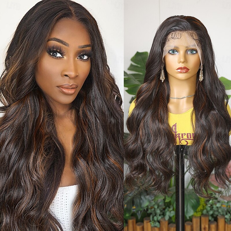 Synthetic Lace Wig Body Wave Style 26 inch Black Middle Part 13x4 Lace Front Wig Women's Wig Dark Brown