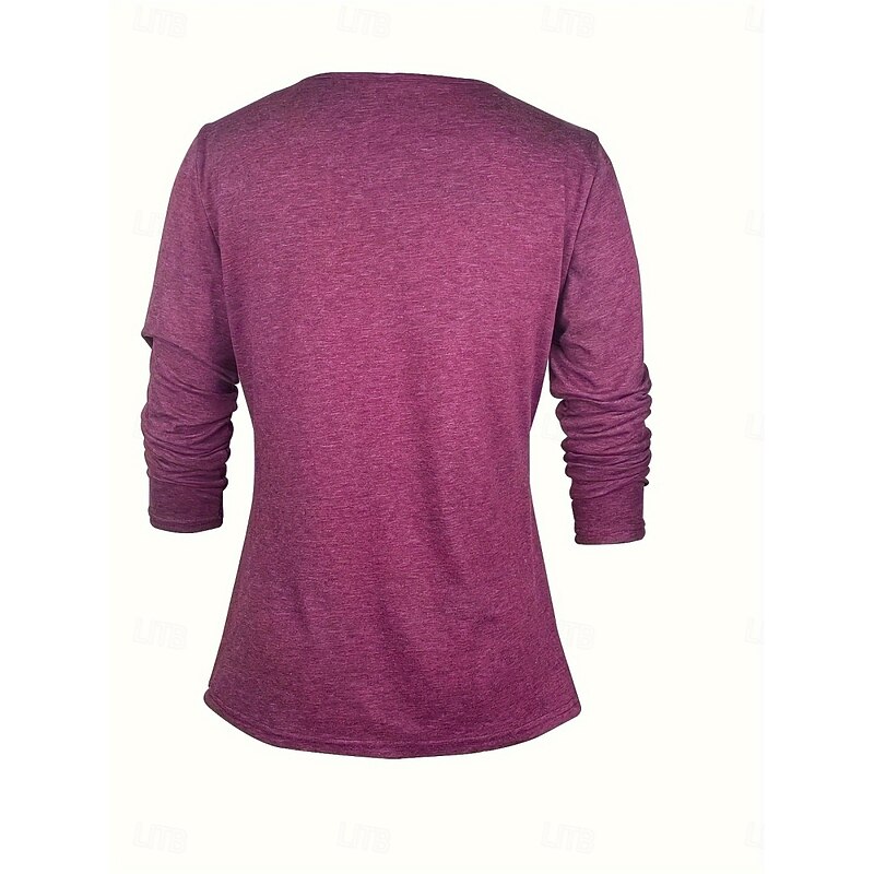 Women's Shirt Solid Color Stylish Casual Long Sleeve V Neck Regular Tops Daily Hollow Out Wine  Spring Prefall3