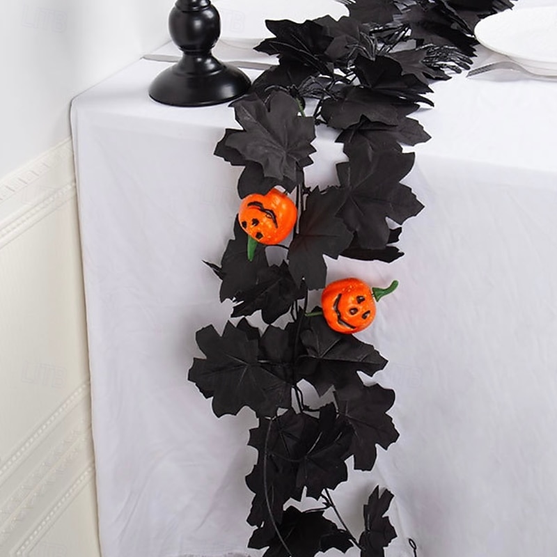 Halloween Black Maple Leaf Garland, Artificial Fall Leaf Hanging Vine for Restaurant and Scenic Spot Decor, Spooky Wall Hanging Halloween Decoration2