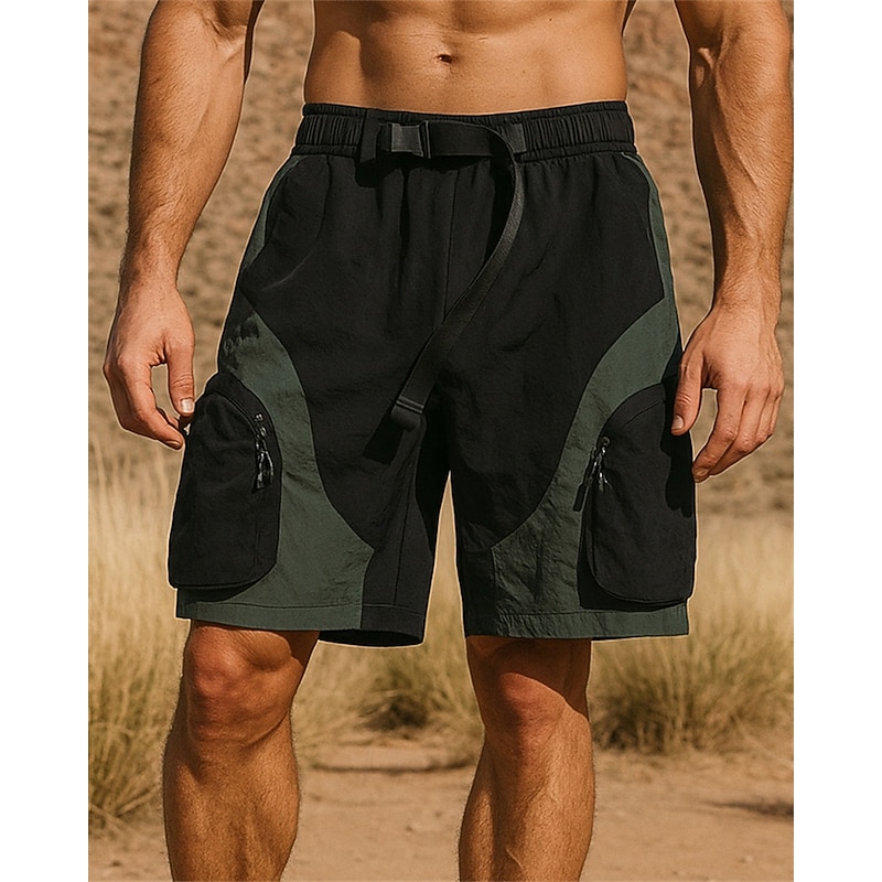 Men's Hiking Shorts sport shorts Patchwork Summer Outdoor Regular Fit Quick Dry Lightweight Breathable Shorts Elastic Waist Black Brown Tennis Golf Running M L XL XXL XXXL