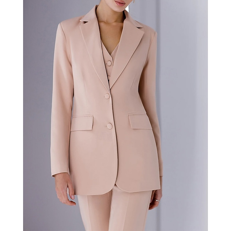 Women's 3 Pieces Suits Formal Wedding Guest Stretch Crepe Elegant Minimalist Long Sleeve Ankle Length Notched Lapels Single Breasted3