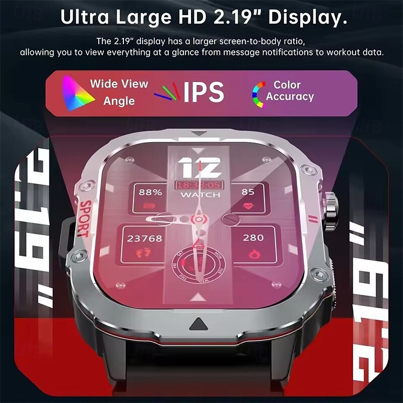 Military Smart Watch Men Waterproof Outdoor Sports Fitness Tracker Health Monitor 2.19 BT Call Smartwatch2