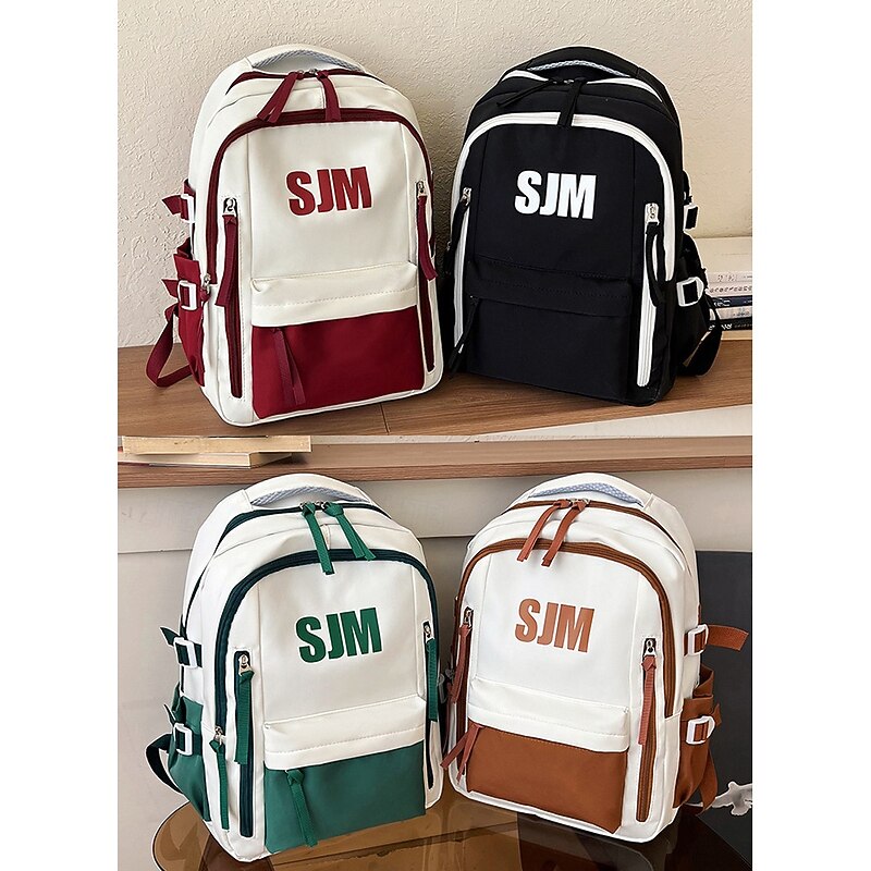 Women's Preppy Multicolor Backpack with SJM Logo - Lightweight and durable with adjustable shoulder straps, Suitable for casual bags and school bags for daily use4