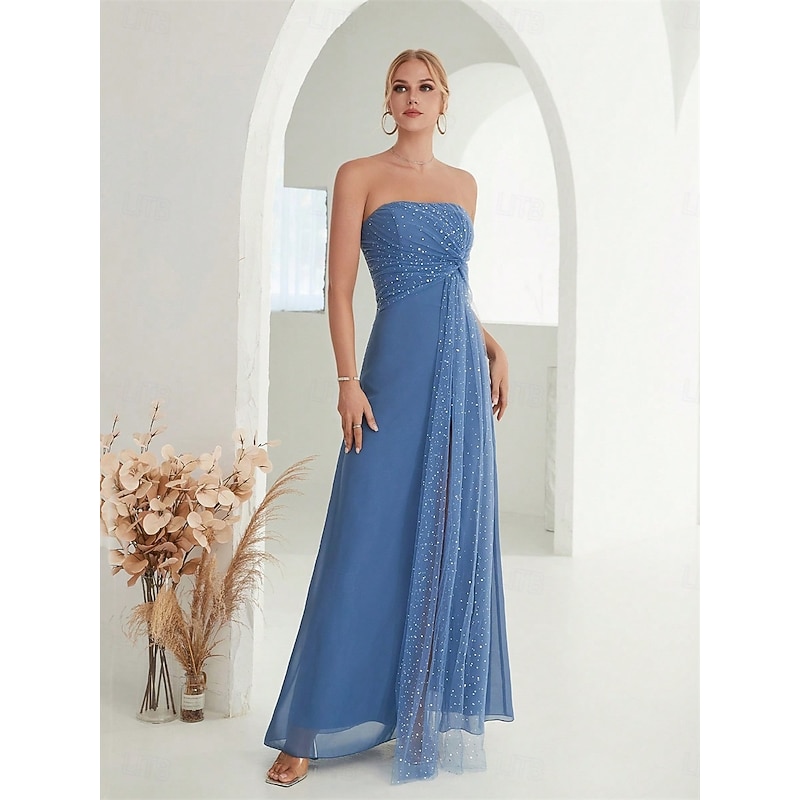 A-Line Quinceanera Dresses Elegant Dress Formal Wedding Floor Length Sleeveless Strapless Chiffon Backless with Slit