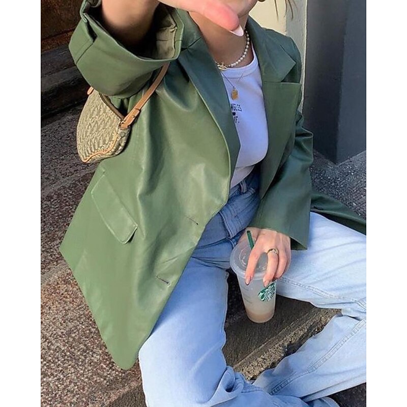 Women's Blazer Warm Comfortable Pocket Buttons Fashion Modern Plain Going out Weekend Single Breasted Regular Turndown Regular Fit Long Sleeve Outerwear Black Red Brown Fall Winter2