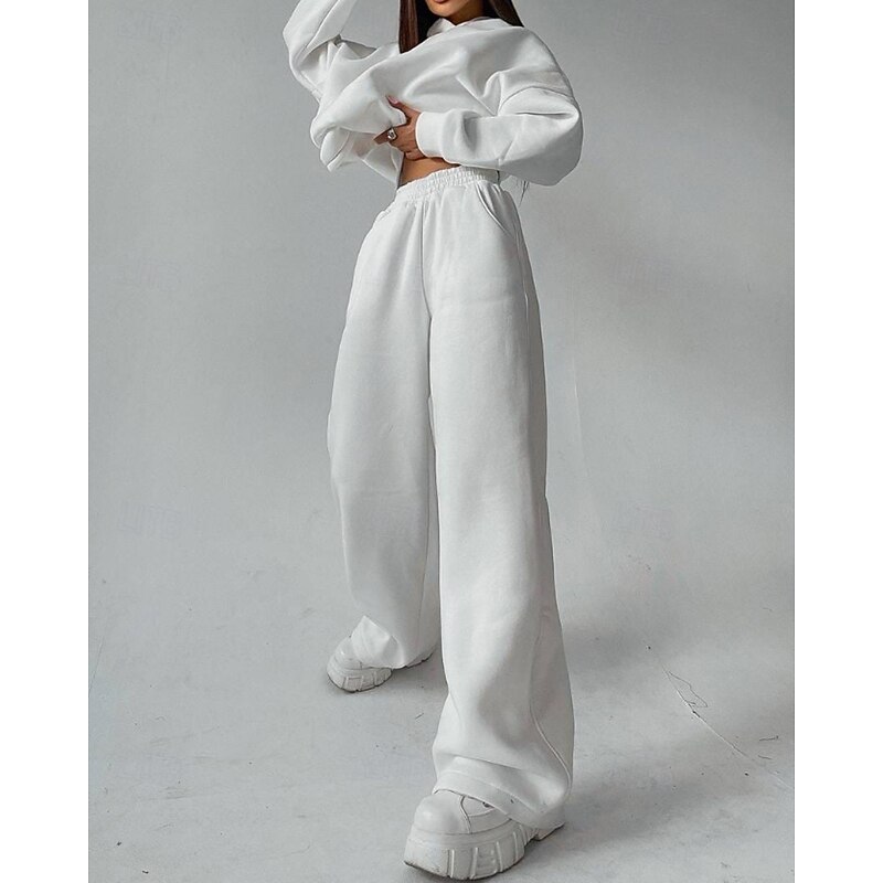 Women's Tracksuit Sweatpants Wide Leg Pants Lace Pocket Solid Colored Clothing Suit Fall Black White Gym Athleisure Running Thermal Warm Windproof Long Sleeve Sport Activewear Stretchy Regular Fit4