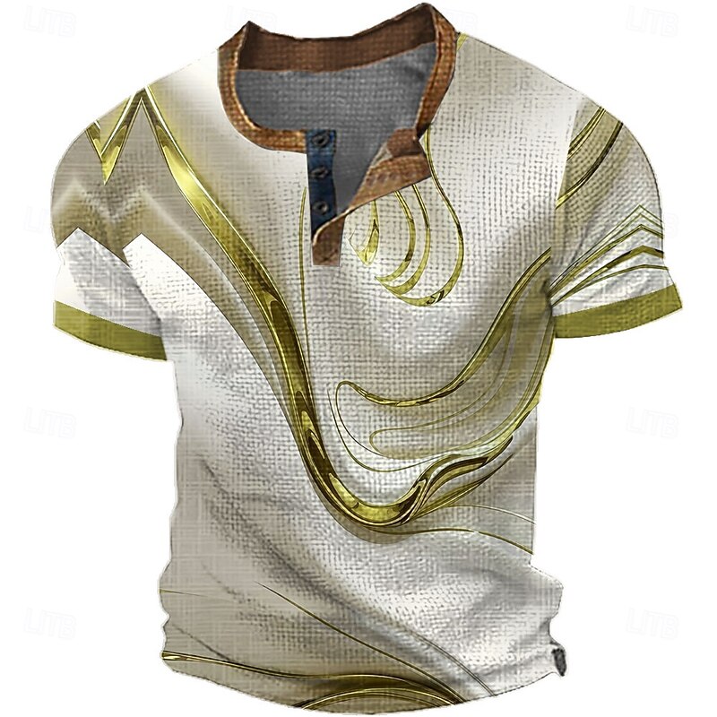 Men's Geometric Henley Shirt Waffle T Shirt Short Sleeve Daily Retro Vintage Classic Sports Outdoor Casual Holiday Summer Spring & Summer Dark Brown Green Blue Grey Henley Henley T-Shirt4