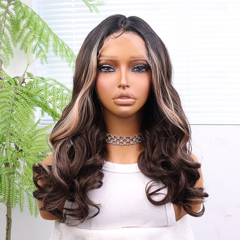 Synthetic Lace Wig Deep Curly Style 30 inch Mixed Color Middle Part 13x4 Lace Front Wig Women's Wig Dark Brown / Dark Auburn2