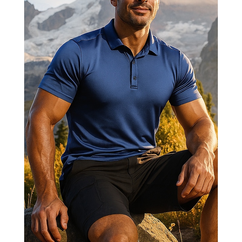 Men's Golf Polo Shirt Hiking Shirt Hiking top Short Sleeve Turndown Top Outdoor Quick Dry Lightweight Breathable Polyester Dark Grey Black White Tennis Golf Running