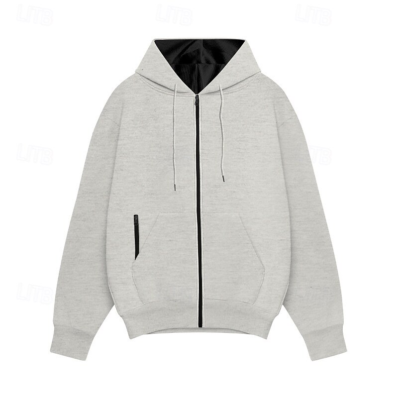 Men's Hoodie Full Zip Hoodie Black Navy Blue Khaki Gray Hooded Plain Pocket Sports & Outdoor Daily Holiday Polyester Streetwear Basic Casual Spring Autumn / Fall Clothing Apparel Hoodies Sweatshirts4