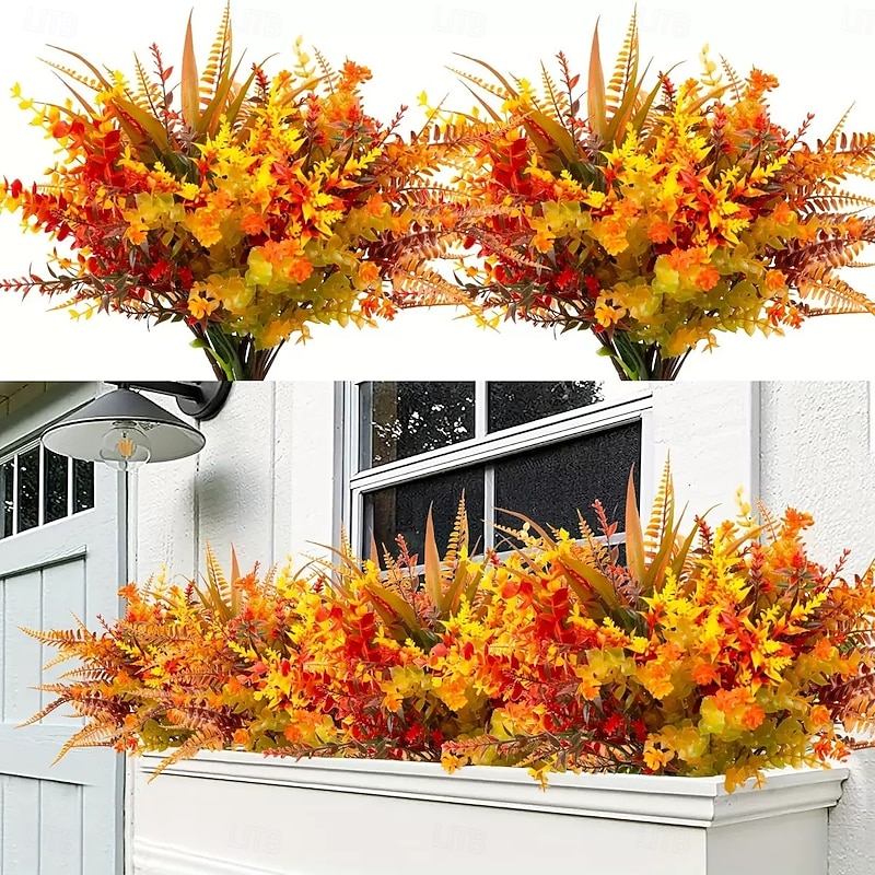 9 Bundle Fall Artificial Flower and Plant for Outdoor Decoration, Perfect for Home Decor, Wedding Photography Props, and Hotel Decorations
