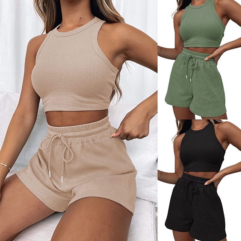 Women's Sport Set Sports Tank Top Sports Top Short Sleeveless Athleisure Solid Colored Wick Moisture Tennis Golf Running Sportswear Activewear Apricot Black White