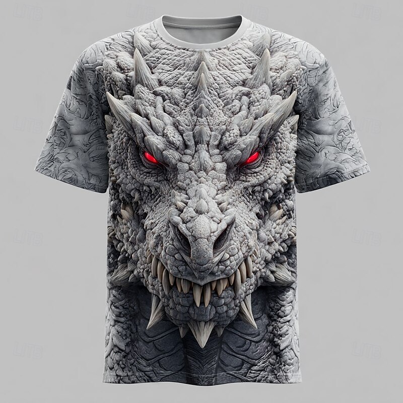 Men's Dragon T Shirt Short Sleeve T shirt 3D Print Crew Neck Shirt Exaggerated Designer Party Street Casual Black Gray Gray Summer Spring All Seasons Clothing Apparel S M L XL XXL XXXL 4XL