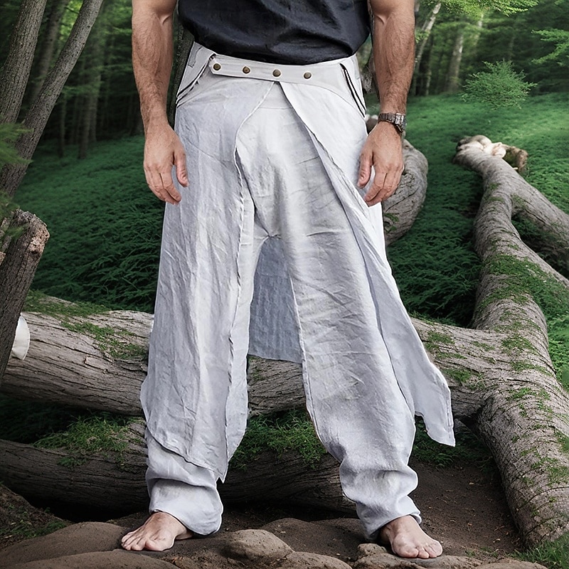Men's Linen Pants Trousers Summer Pants Beach Pants Pocket Straight Leg Plain Comfort Breathable Vacation Daily Holiday Hawaiian Boho Black Gray - Main Image