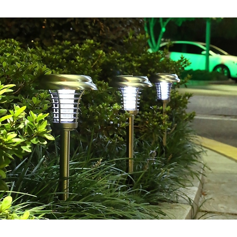 Solar Bug Zapper Waterproof Outdoor Mosquito Zapper Killer and Lighting Repellent Lamp for Indoor Outdoor Use Garden Patio Purple and White Light (Stainless Steel - Silver)