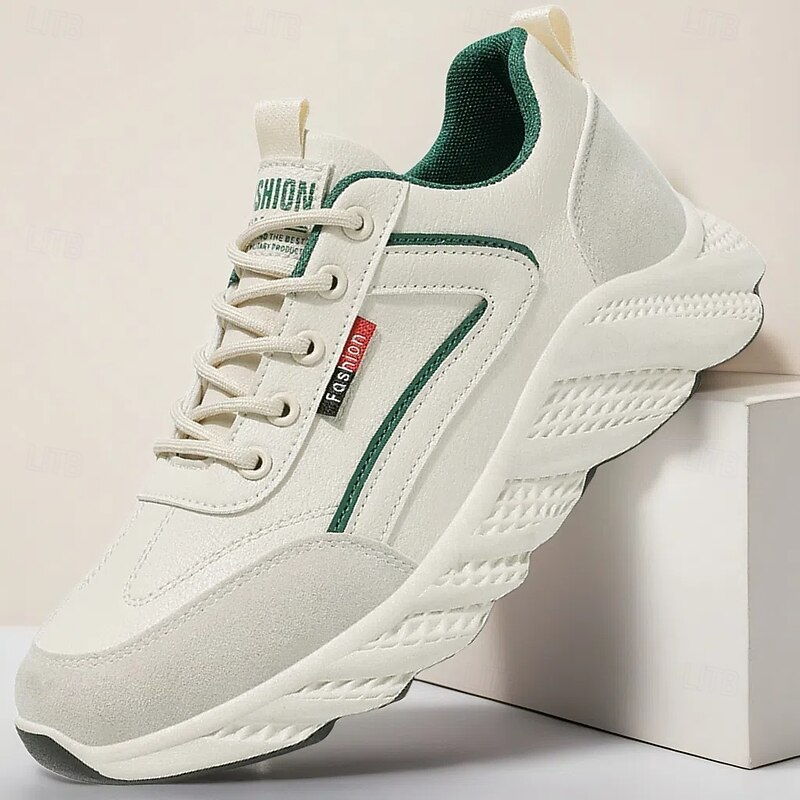 Men's White and Green Mesh Running Shoes with Cushioned Sole – Trendy Sports Footwear for Gym, Running and Casual Activewear