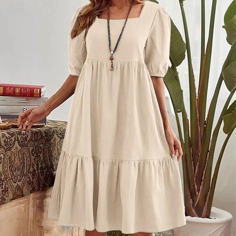 Women's Mini Dress Casual Dress Classic Modern Outdoor Vacation Holiday Regular Fit Plain Short Sleeve Square Neck Dark Green Beige Light Blue Summer4